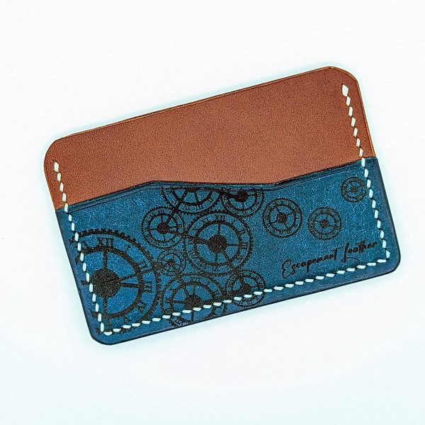 Custom-made 2 pockets Card holder with mechanical watch movements engraving.