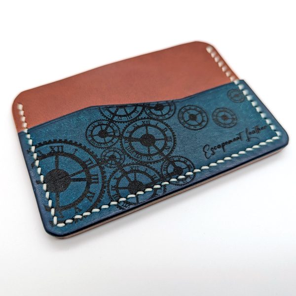 Custom-made 2 pockets Card holder with mechanical watch movements engraving.
